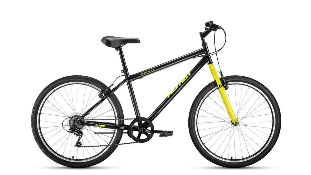 Велосипед ALTAIR MTB HT 26 1.0 (26" 7 ск. рост. 19"), черный/желтый, RBK22AL26104