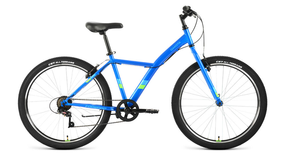 Велосипед FORWARD DAKOTA 26 1.0 (26" 6 ск. рост. 16.5") 2022, синий/ярко-зеленый, RBK22FW26597