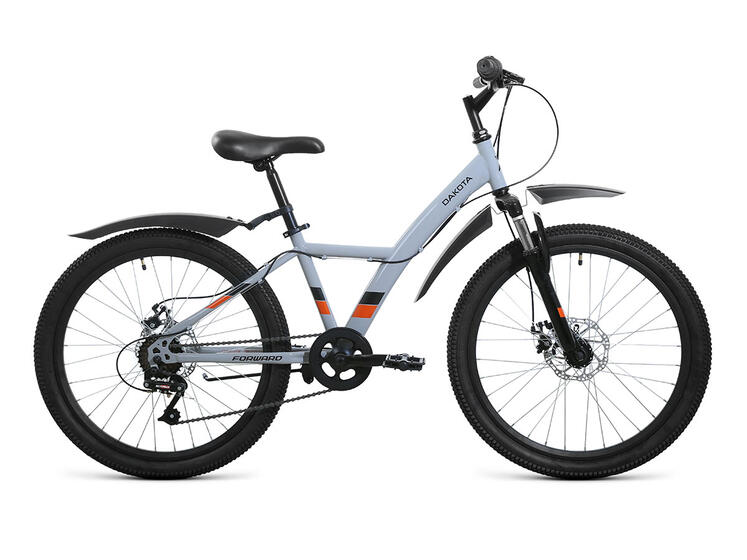 Велосипед FORWARD DAKOTA 24 2.0 D (24" 6 ск. рост. 13") 2022, серый/оранжевый