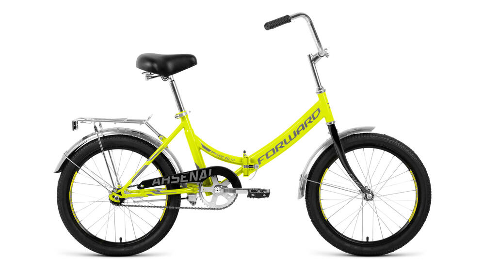 Велосипед FORWARD ARSENAL 20 1.0 (20" 1 ск. рост 14" скл.) 2020-2021, ярко-зеленый/серый, RBKW1YF010