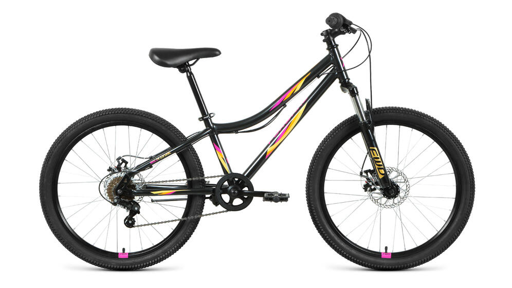 Велосипед FORWARD IRIS 24 2.0 D (24" 6 ск. рост. 12") 2022, черный/розовый, RBK22FW24732