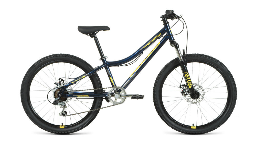 Велосипед FORWARD TITAN 24 2.2 disc (24" 6 ск. рост 12") 2020-2021, темно-синий/золотой, RBKW1J14600