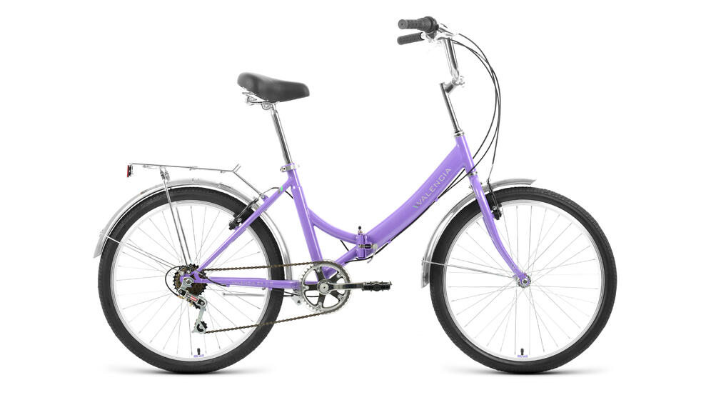 Велосипед FORWARD VALENCIA 24 2.0 (24" 6 ск. рост. 16" скл.) 2022, фиолетовый/зеленый