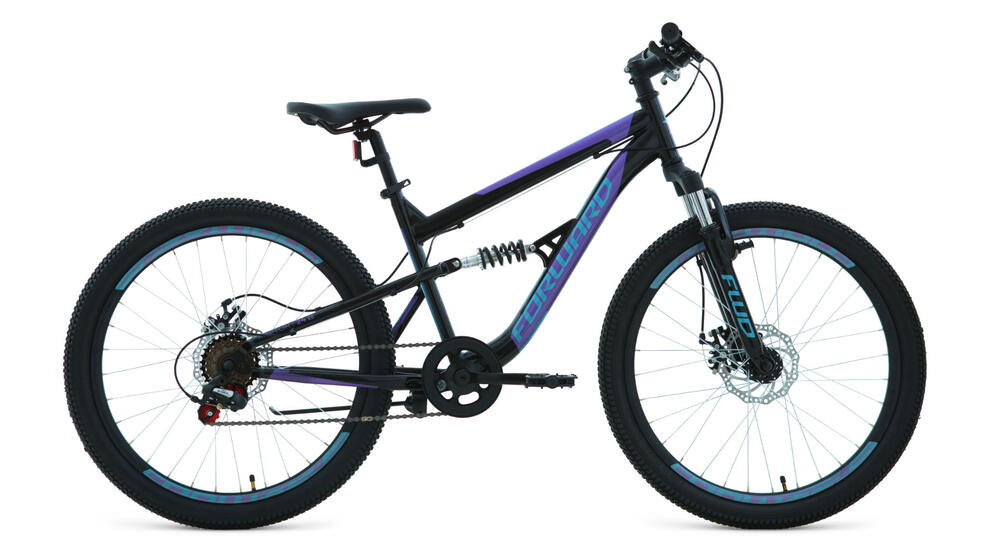 Велосипед детский FORWARD RAPTOR 24 2.0 disc (24" 6 ск. рост 15"), черный/бирюзовый, RBKW0