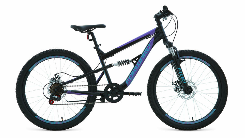 Велосипед детский FORWARD RAPTOR 24 2.0 disc (24" 6 ск. рост 15") , черный/фиолетовый, RBKW