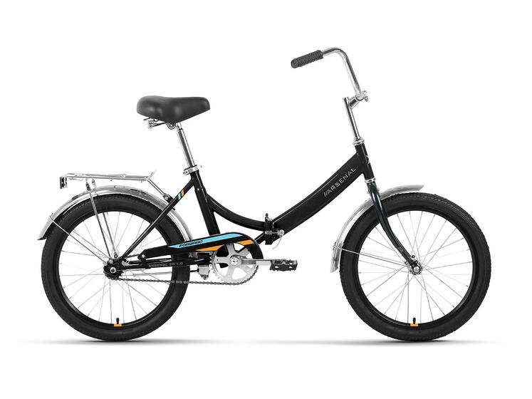 Велосипед FORWARD ARSENAL 20 1.0 (20" 1 ск. рост. 14" скл.) 2022, черный/оранжевый, RBK22FW20525