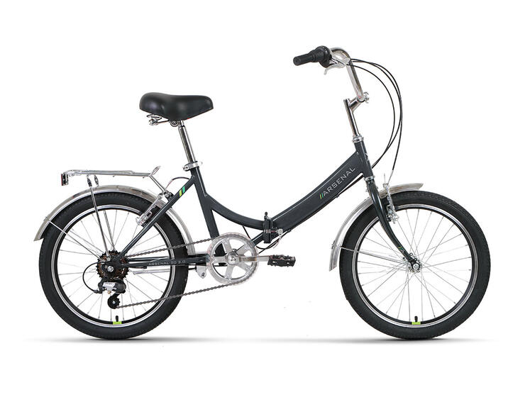 Велосипед FORWARD ARSENAL 20 2.0 (20" 6 ск. рост. 14" скл.) 2022, темно-серый/зеленый, RBK22FW20536