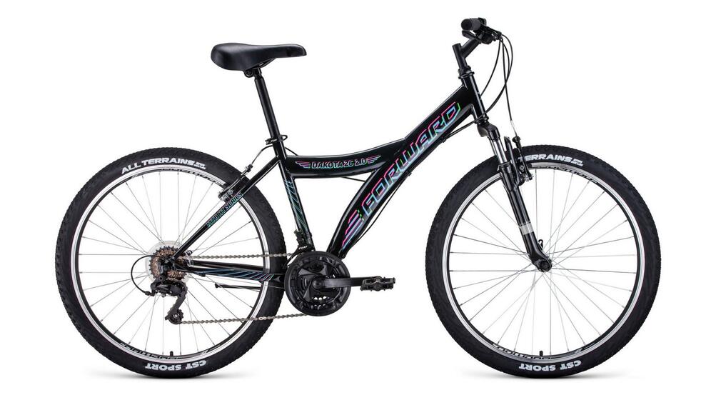Велосипед FORWARD DAKOTA 26 2.0 (26" 18 ск. рост 16.5") 2020-2021, черный/голубой, RBKW1M16E002