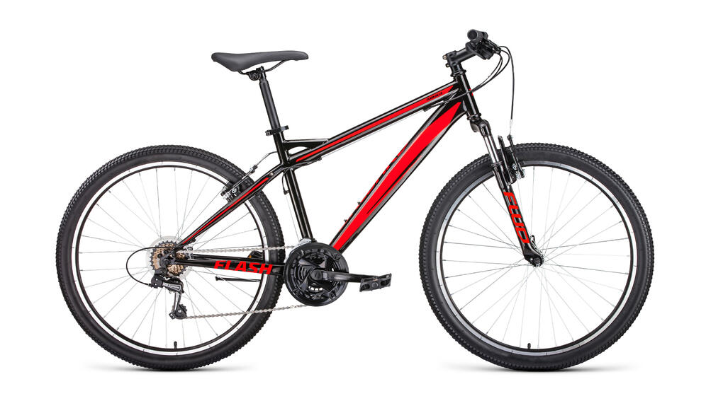 Велосипед FORWARD FLASH 26 1.0 (26" 21 ск. рост. 19") 2022, черный/красный, RBK22FW26659