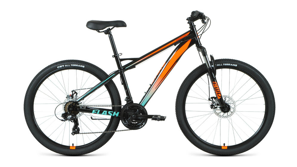Велосипед FORWARD FLASH 26 2.2 S disc (26" 21 ск. рост. 15") 2020-2021, черный/оранжевый, RBKW1M16GS