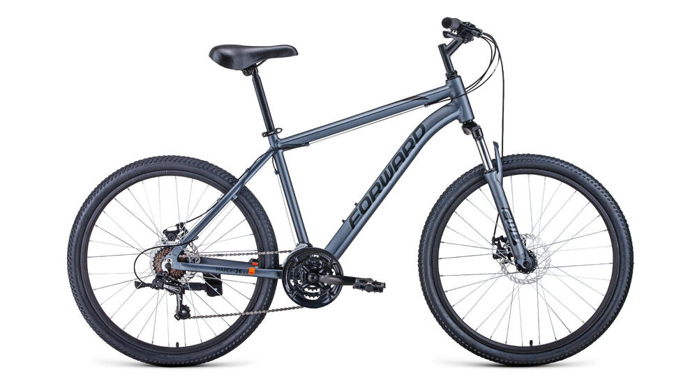 Велосипед FORWARD HARDI 26 2.1 disc (26" 21 ск. рост. 18") 2020-2021, серый матовый/черный, RBKW1M66