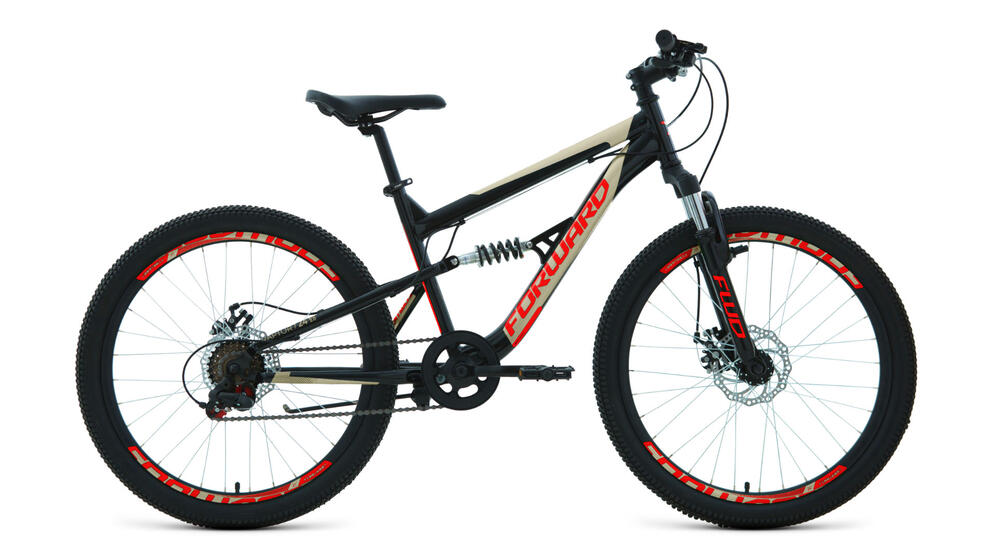 Велосипед FORWARD RAPTOR 24 2.0 D (24" 6 ск. рост. 15") 2022, черный/красный, RBK22FW24770