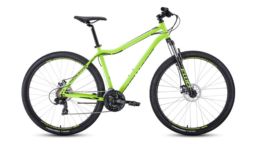 Велосипед FORWARD SPORTING 29 2.0 disc (29" 21 ск. рост. 17") 2020-2021, ярко-зеленый/черный, RBKW1M