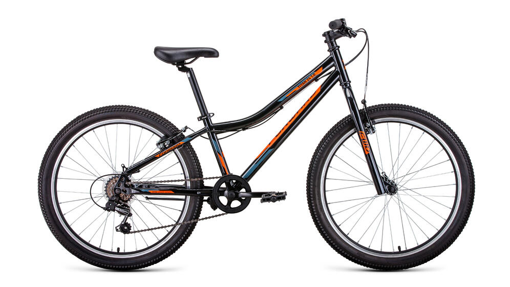 Велосипед FORWARD TITAN 24 1.2 (24" 6 ск. рост. 12") 2020-2021, черный/ярко-оранжевый, RBKW1J146002