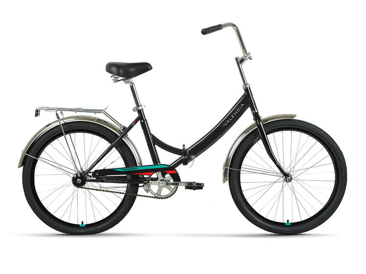 Велосипед FORWARD VALENCIA 24 1.0 (24" 1 ск. рост. 16" скл.) 2022, черный/красный, RBK22FW24067