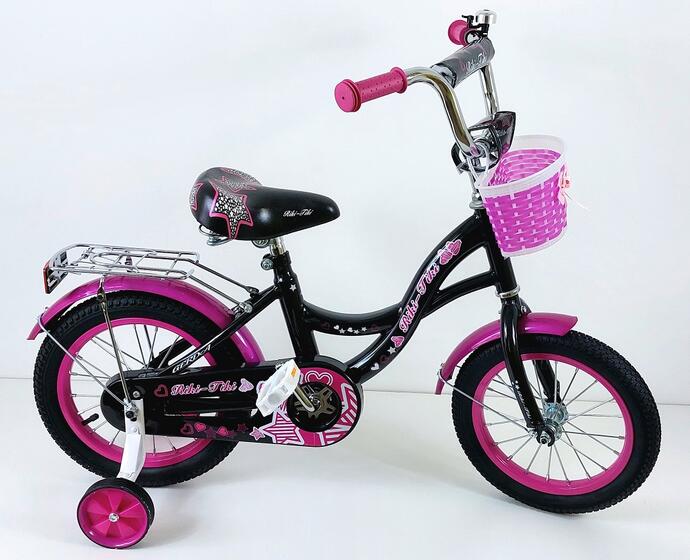 Велосипед двухколесный детский ТМ Riki-Tiki , модель GERDA , диаметр колеса 14", черно/малиновый